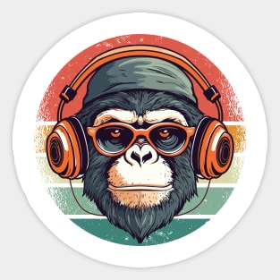 Chimp with Headphone - For Musicians and Zoologists Sticker